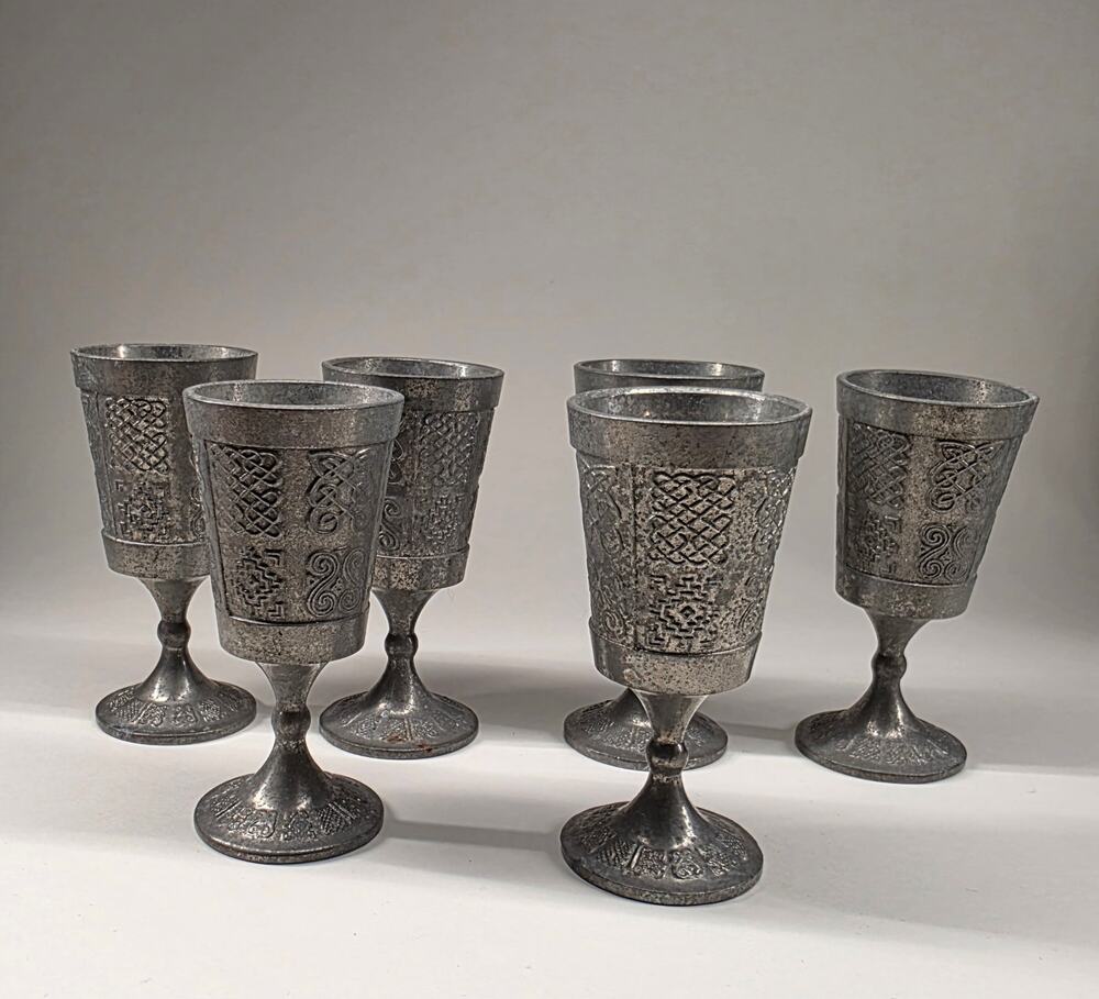 Vintage Mullingar Pewter Celtic Sherry Cordial Goblets Set of 6 Ireland 4"